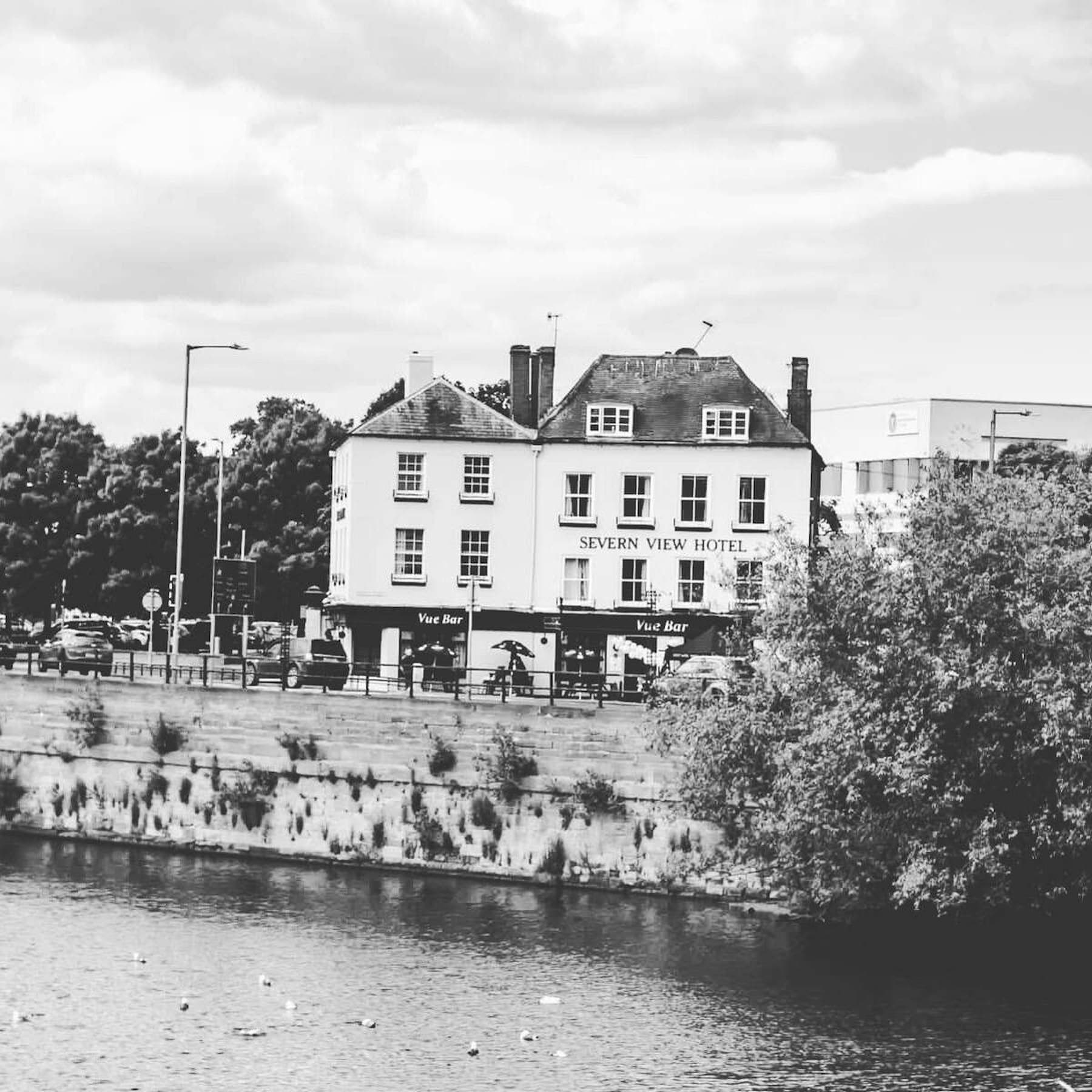 Severn View Hotel seen from across the River Severn